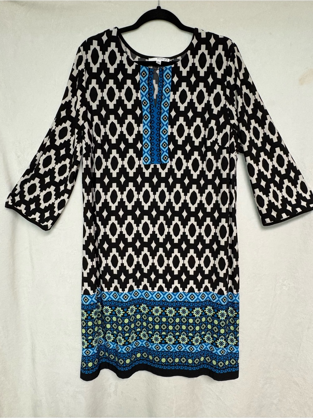 Black & Blue Printed Long Sleeve Tunic Dress